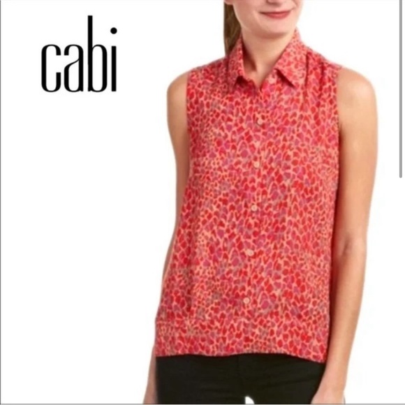 CAbi #3270 Heartbreaker Top Shirt Blouse Red Tan Pink Purple Collared layering - Picture 7 of 10